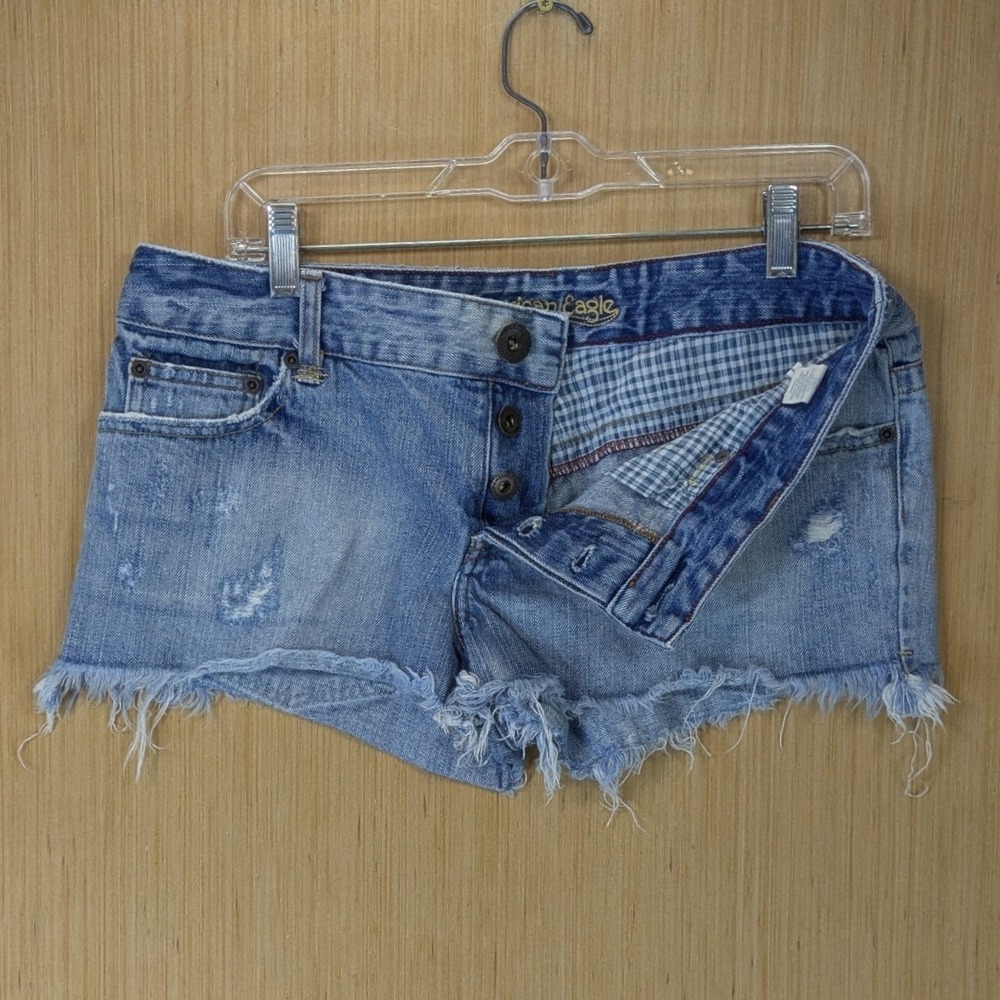 American Eagle Indie Sleeze Low Rise Distressed Denim Cutoff Shorts 8 Button Fly